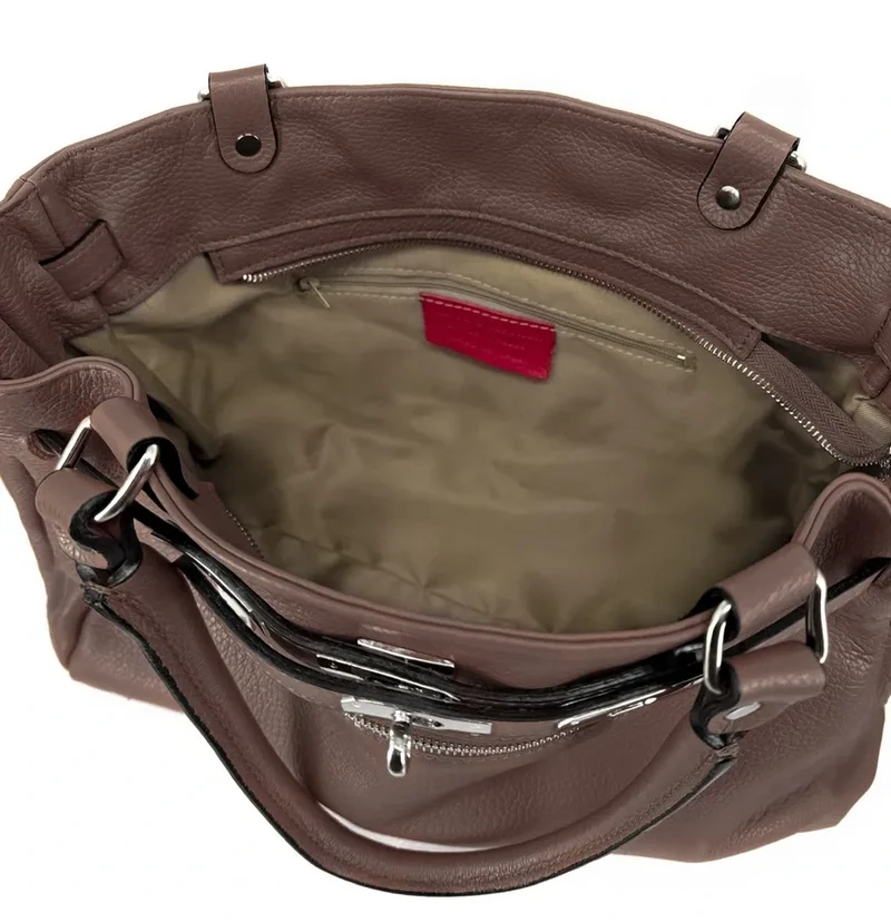 Sac cabas en cuir grainé JANET SILVER Marron Chocolat