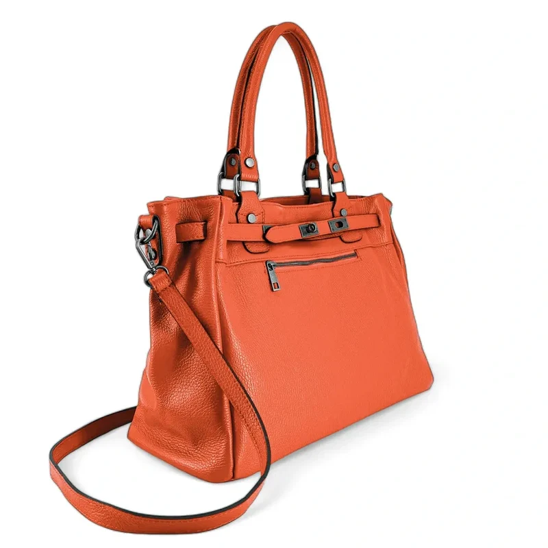 Sac cabas en cuir grainé JANET SILVER Orange mandarine