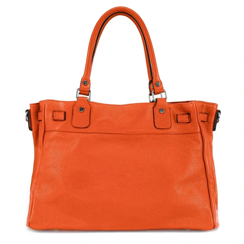 Sac cabas en cuir grainé JANET SILVER Orange mandarine