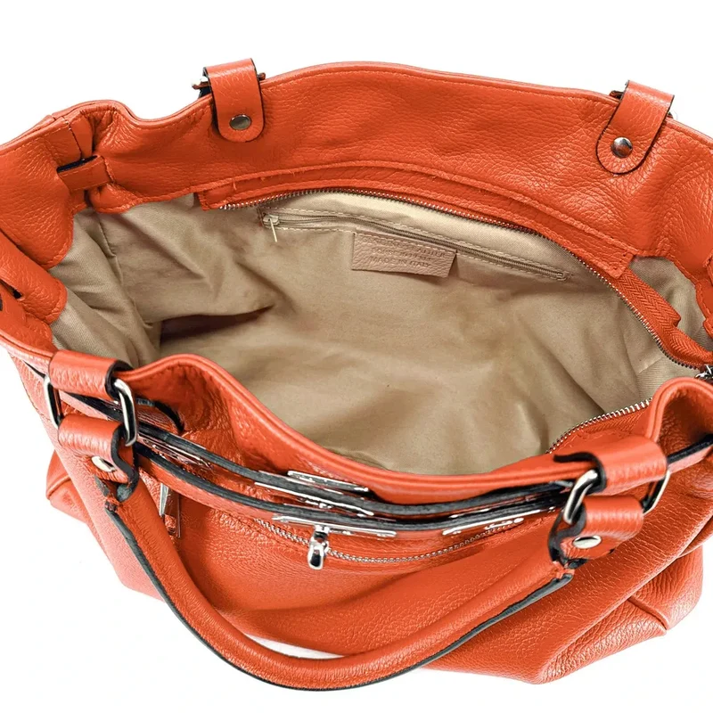 Sac cabas en cuir grainé JANET SILVER Orange mandarine