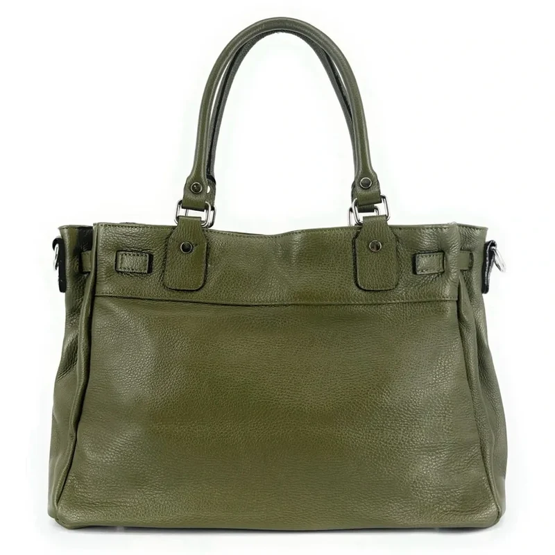Sac cabas en cuir grainé JANET SILVER Vert Kaki