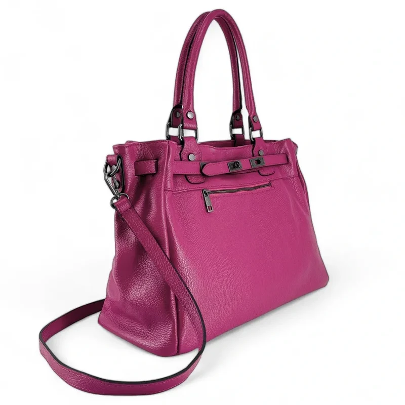 Sac cabas en cuir grainé JANET SILVER Rose fuchsia