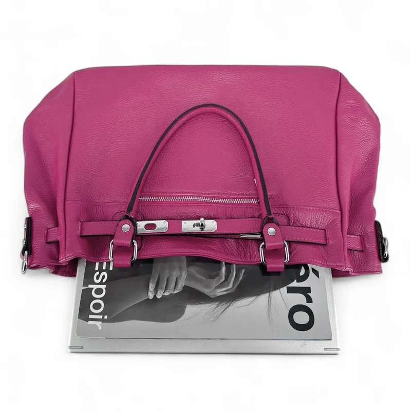 Sac cabas en cuir grainé JANET SILVER Rose fuchsia