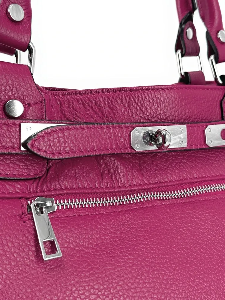 Sac cabas en cuir grainé JANET SILVER Rose fuchsia