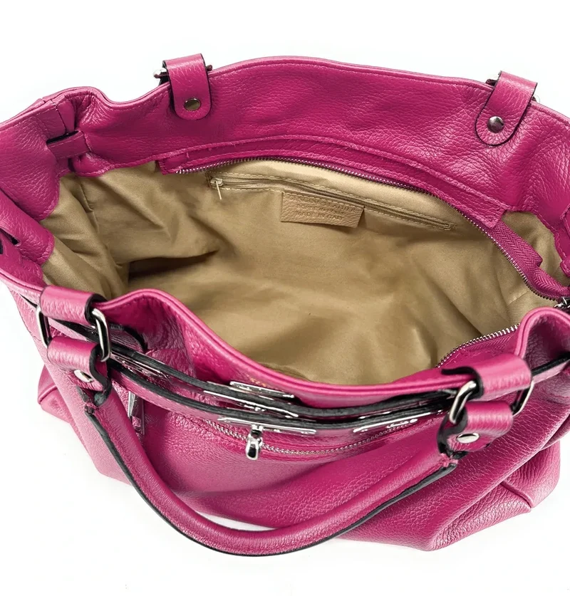 Sac cabas en cuir grainé JANET SILVER Rose fuchsia