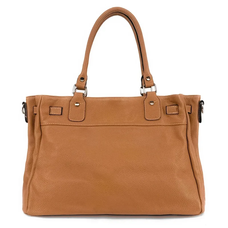 Sac cabas en cuir grainé JANET SILVER Marron Camel foncé