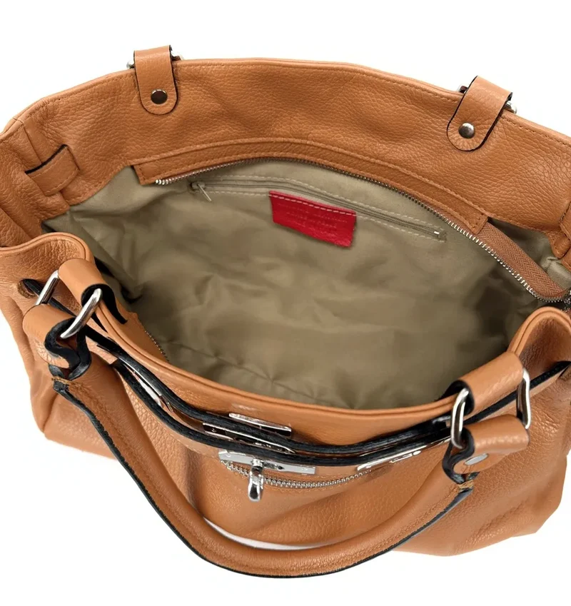 Sac cabas en cuir grainé JANET SILVER Marron Camel foncé