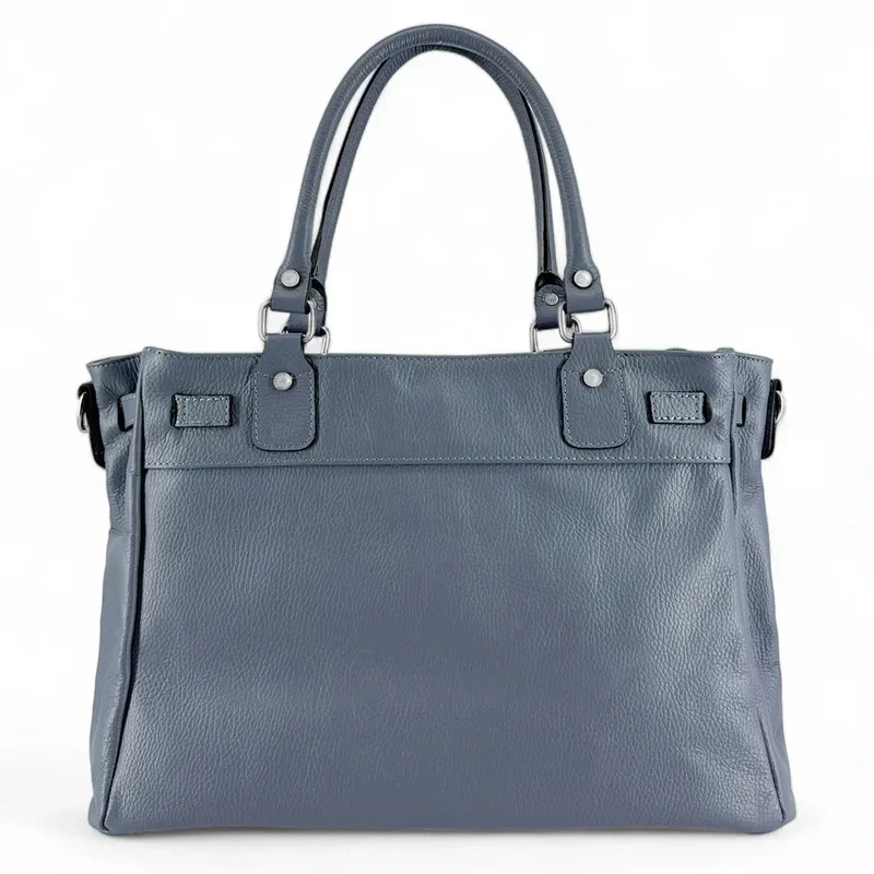 Sac cabas en cuir grainé JANET SILVER Bleu glacier