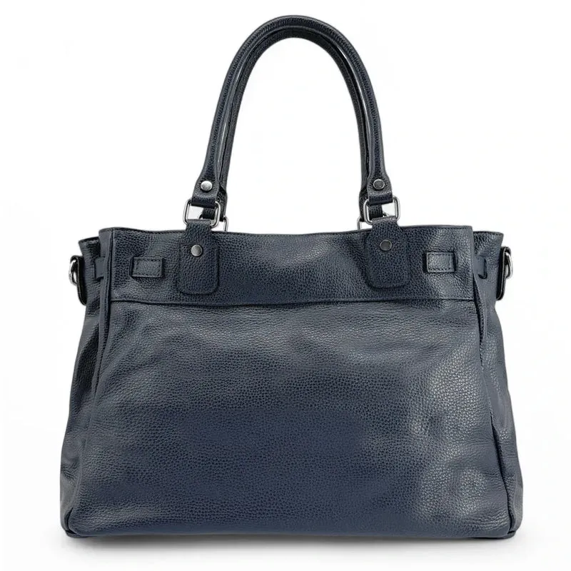 Sac cabas en cuir grainé JANET SILVER Bleu marine