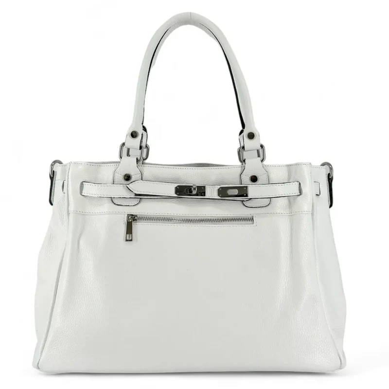 Sac cabas en cuir grainé JANET SILVER Blanc