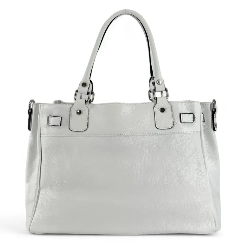 Sac cabas en cuir grainé JANET SILVER Blanc