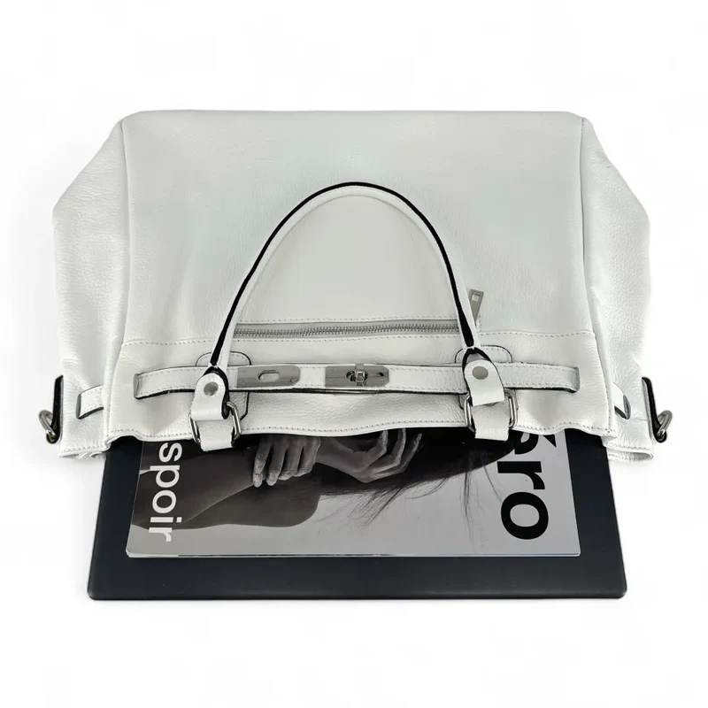 Sac cabas en cuir grainé JANET SILVER Blanc