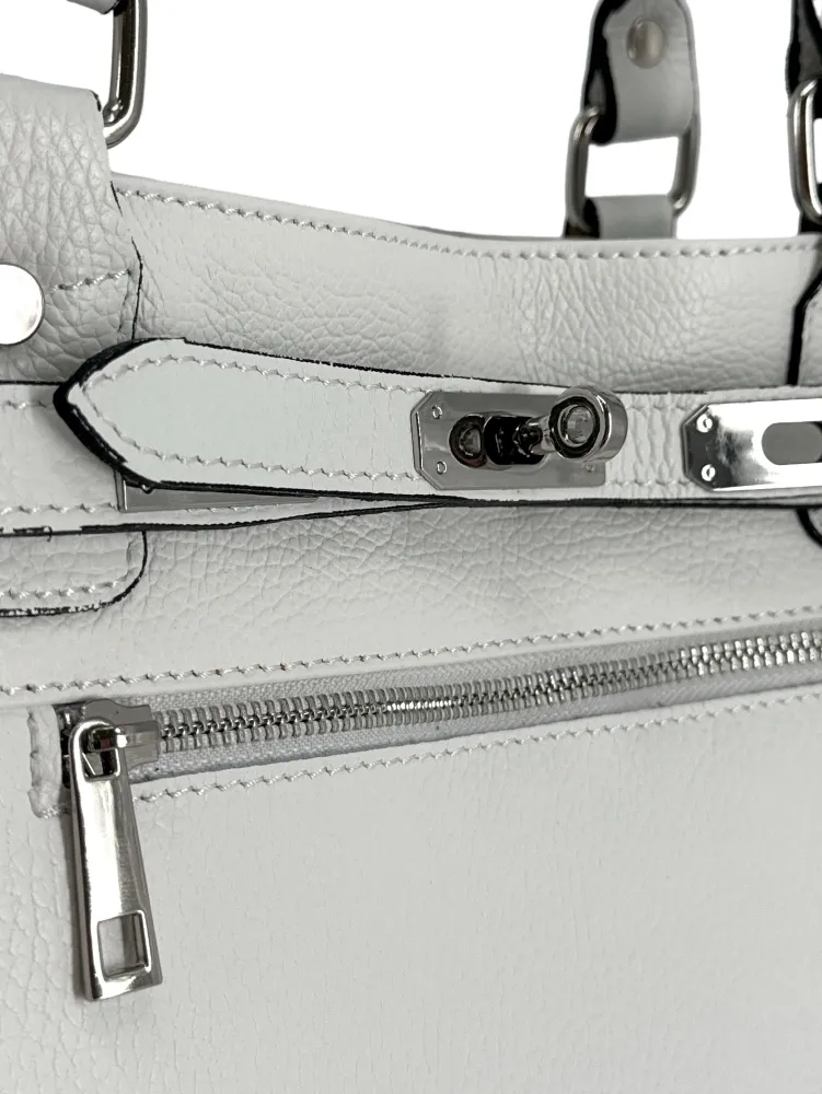 Sac cabas en cuir grainé JANET SILVER Blanc