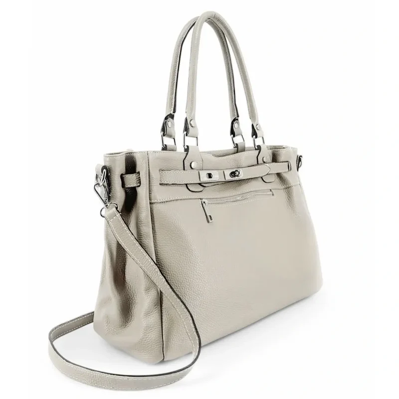 Sac cabas en cuir grainé JANET SILVER Beige crème