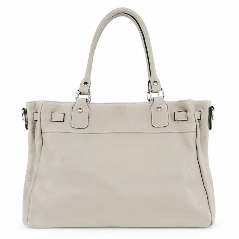 Sac cabas en cuir grainé JANET SILVER Beige crème