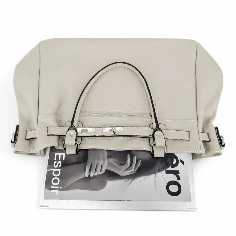 Sac cabas en cuir grainé JANET SILVER Beige crème