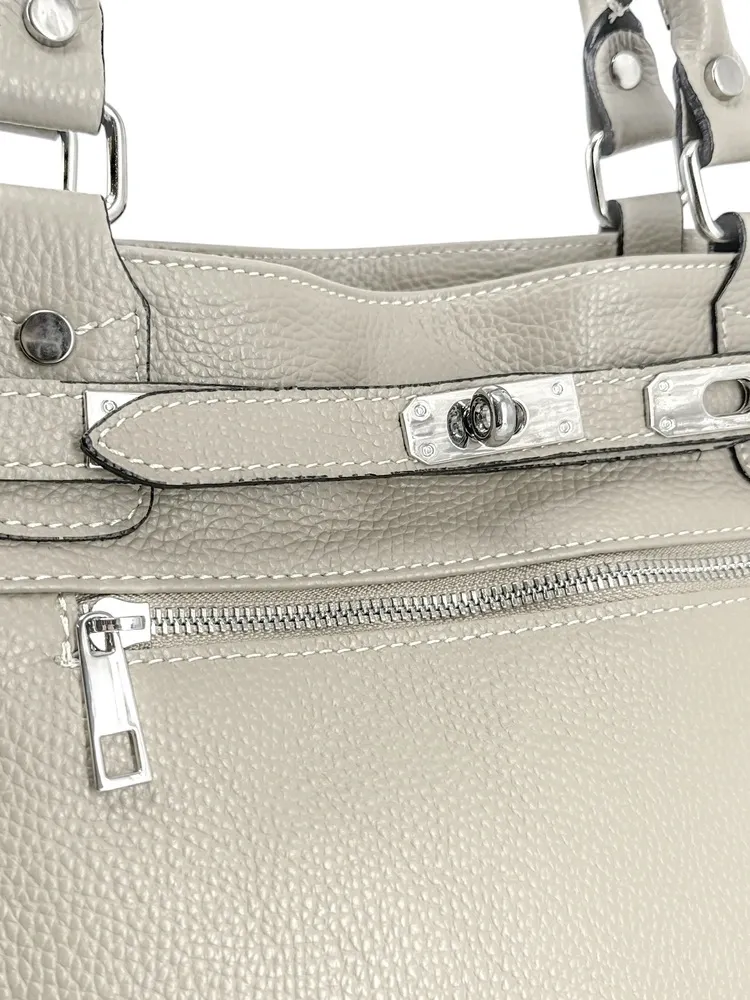 Sac cabas en cuir grainé JANET SILVER Beige crème