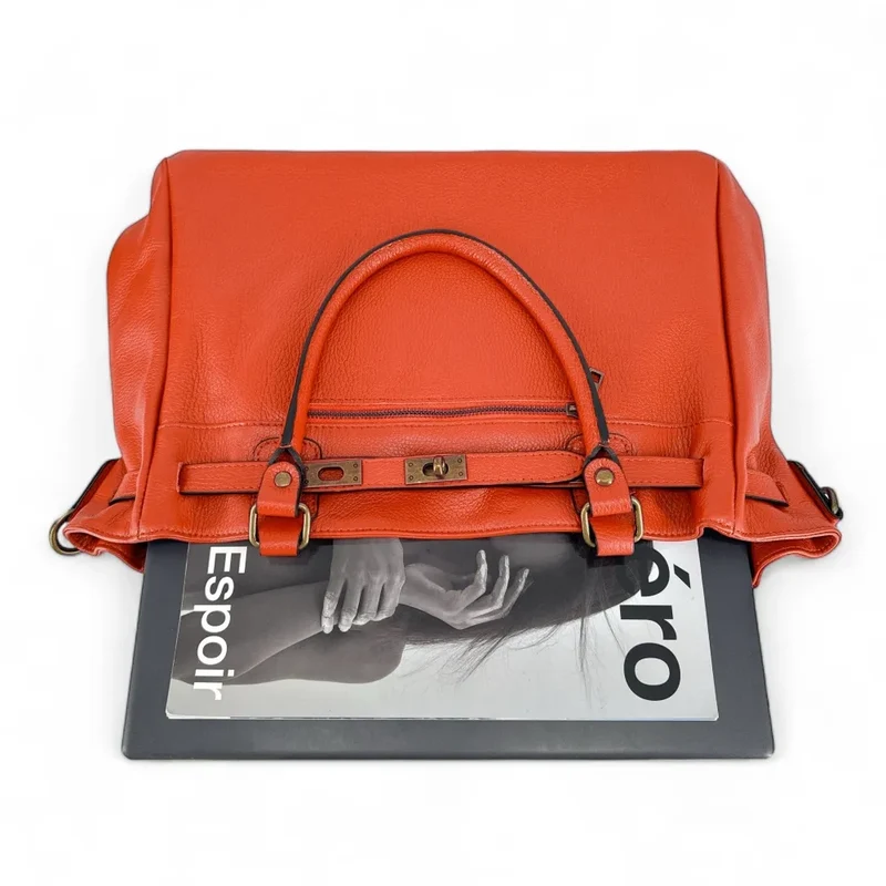 Sac cabas en cuir grainé JANET Mandarine