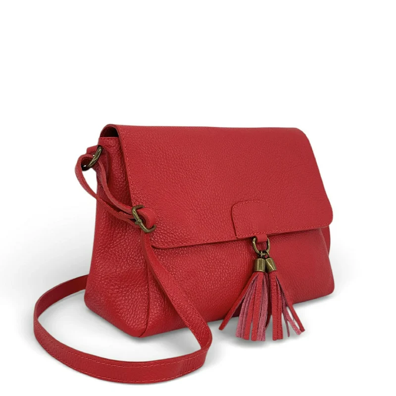 Sac bandoulière en cuir grainé SAIGON Rouge garance