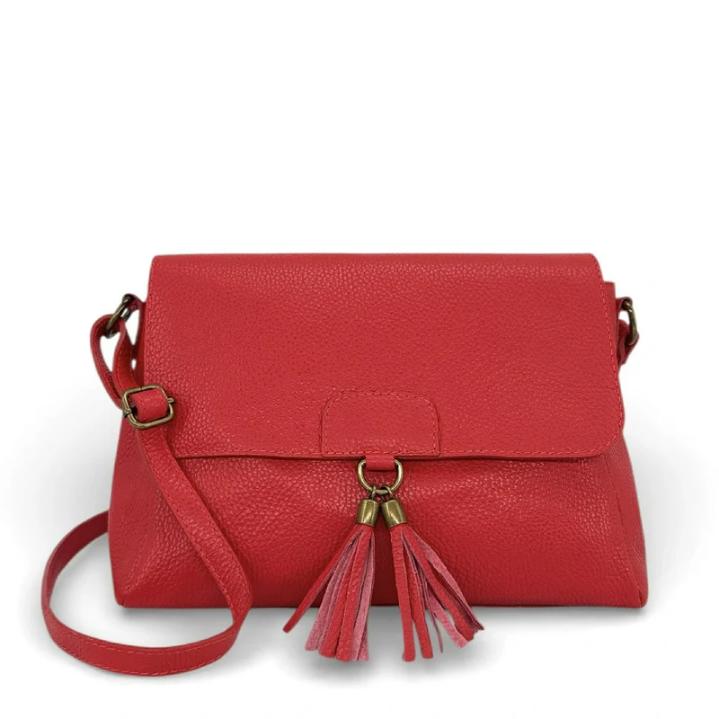 Sac bandoulière en cuir grainé SAIGON Rouge garance