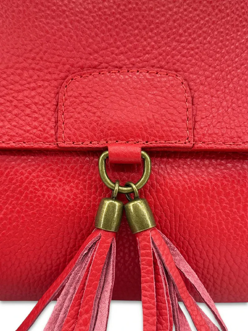 Sac bandoulière en cuir grainé SAIGON Rouge garance