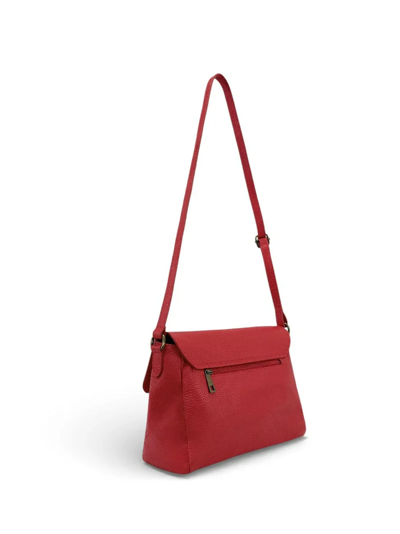Sac bandoulière en cuir grainé SAIGON Rouge garance