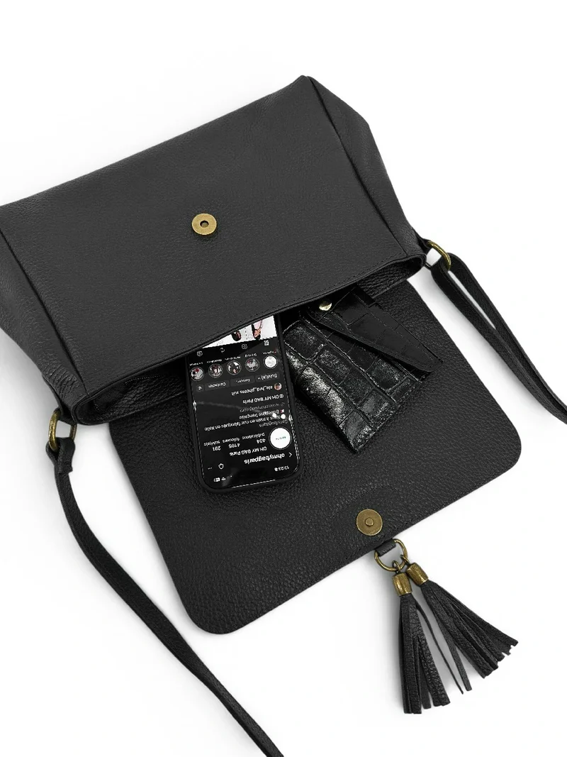 Sac bandoulière en cuir grainé SAIGON Noir