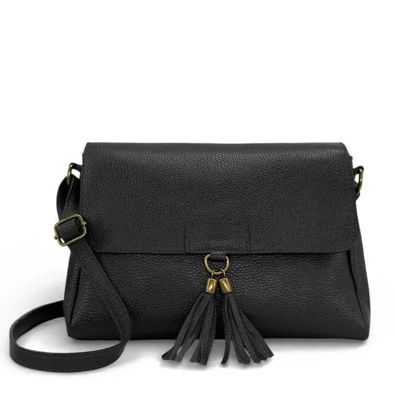 Sac bandoulière en cuir grainé SAIGON Noir