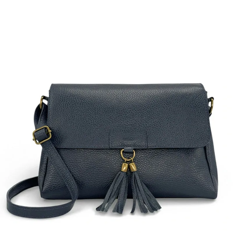 Sac bandoulière en cuir grainé SAIGON Bleu marine