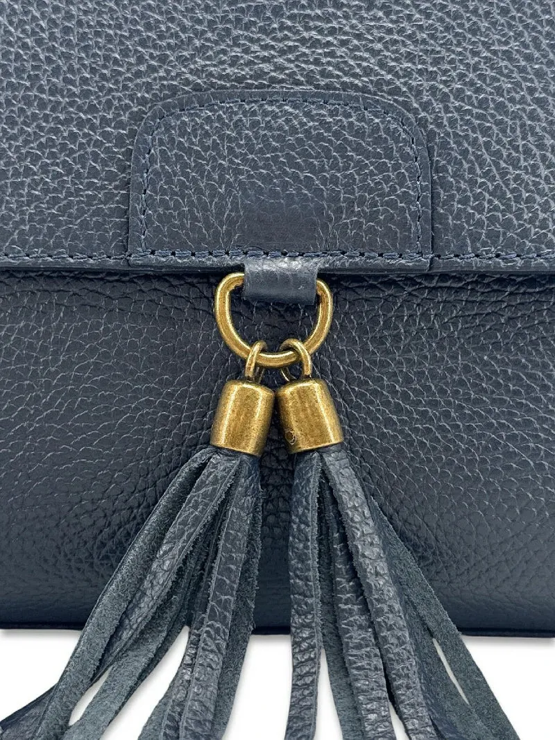 Sac bandoulière en cuir grainé SAIGON Bleu marine