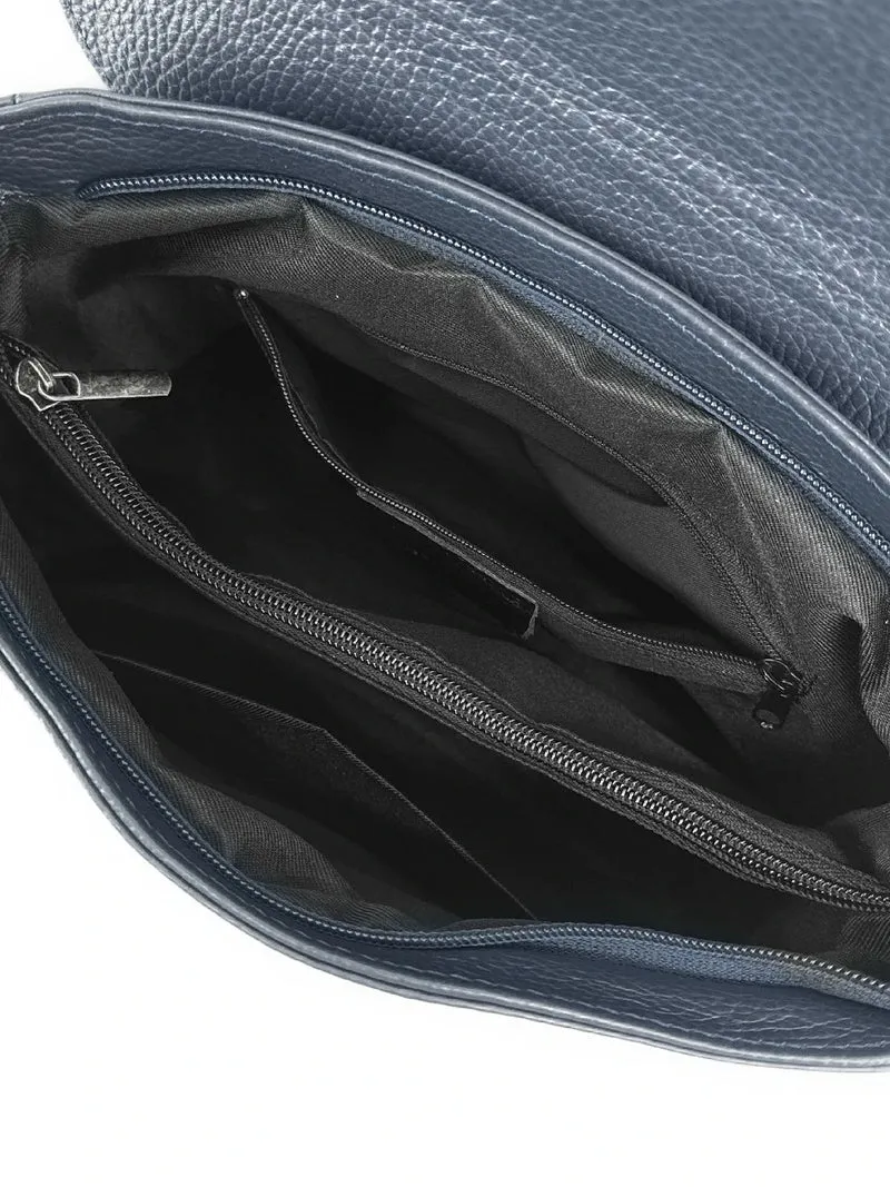 Sac bandoulière en cuir grainé SAIGON Bleu marine