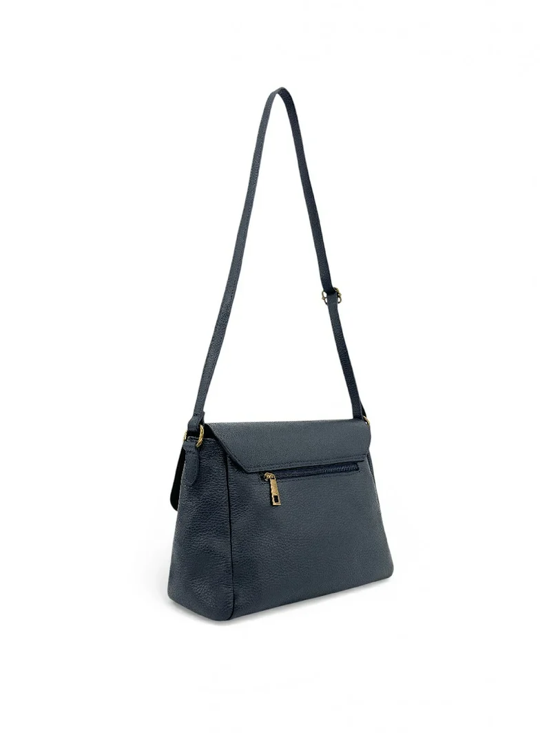 Sac bandoulière en cuir grainé SAIGON Bleu marine