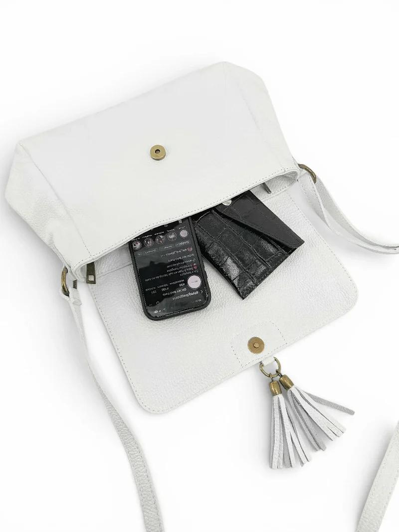 Sac bandoulière en cuir grainé SAIGON Blanc