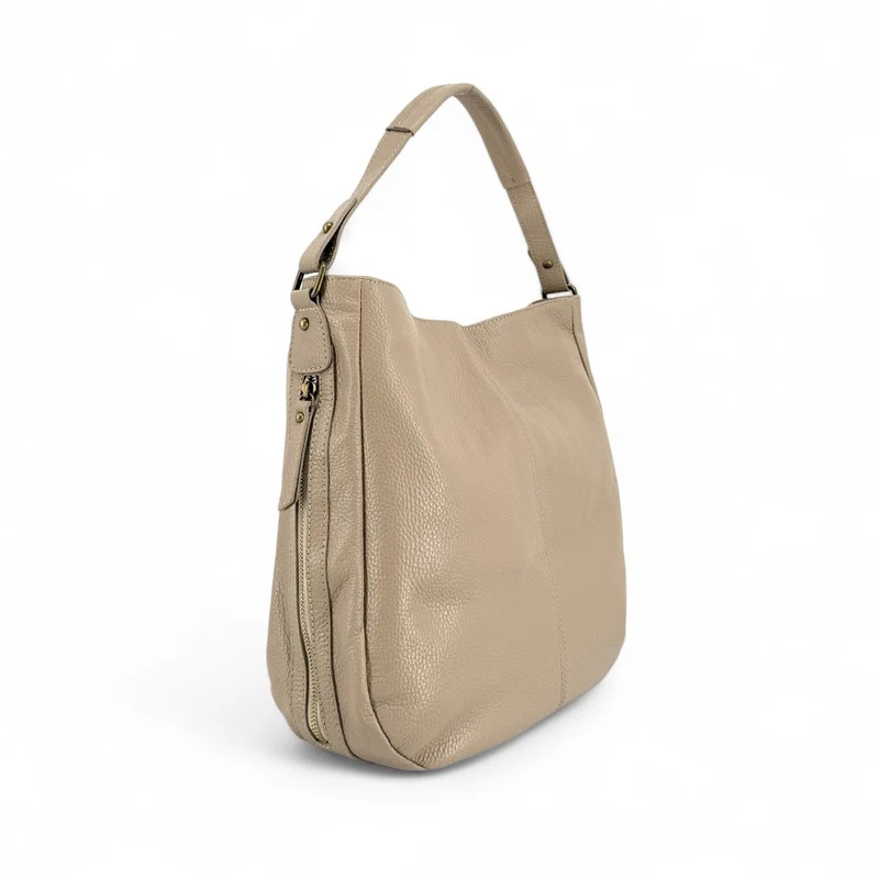 Sac à main en cuir grainé CANNES Taupe clair