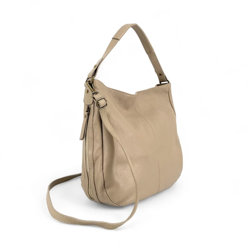 Sac à main en cuir grainé CANNES Taupe clair