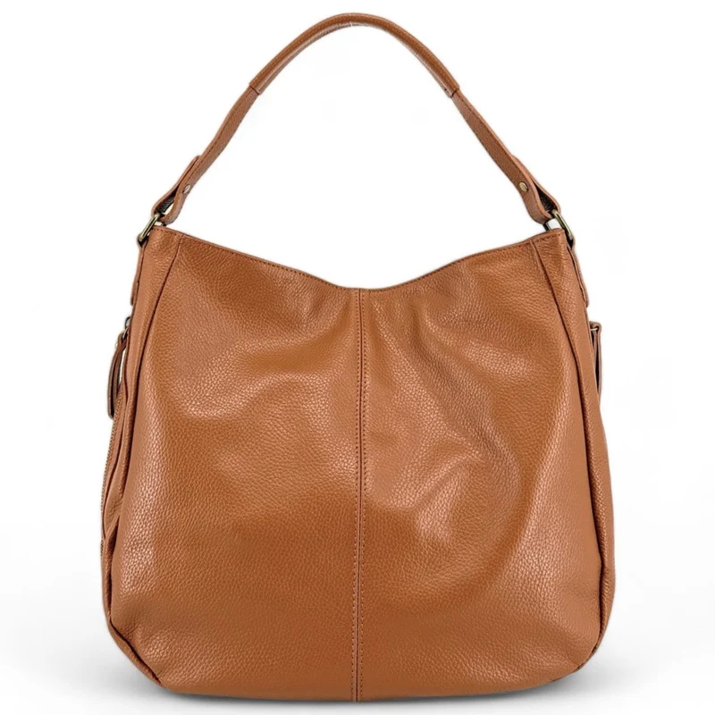 Sac à main en cuir grainé CANNES Cognac foncé