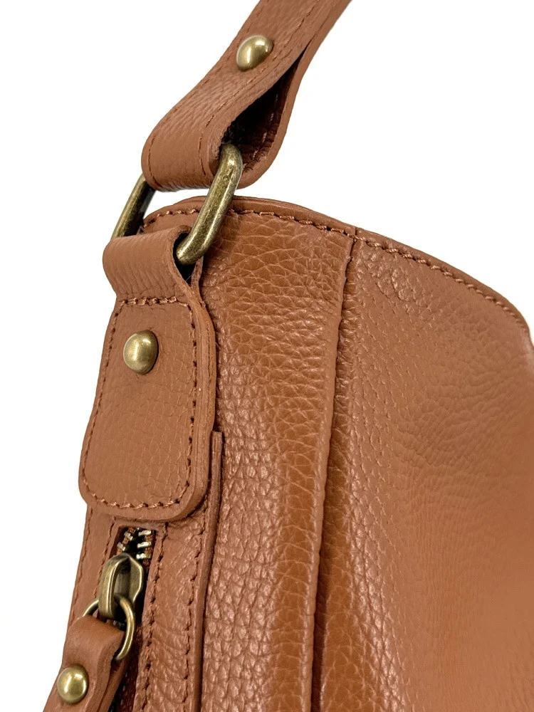 Sac à main en cuir grainé CANNES Cognac foncé