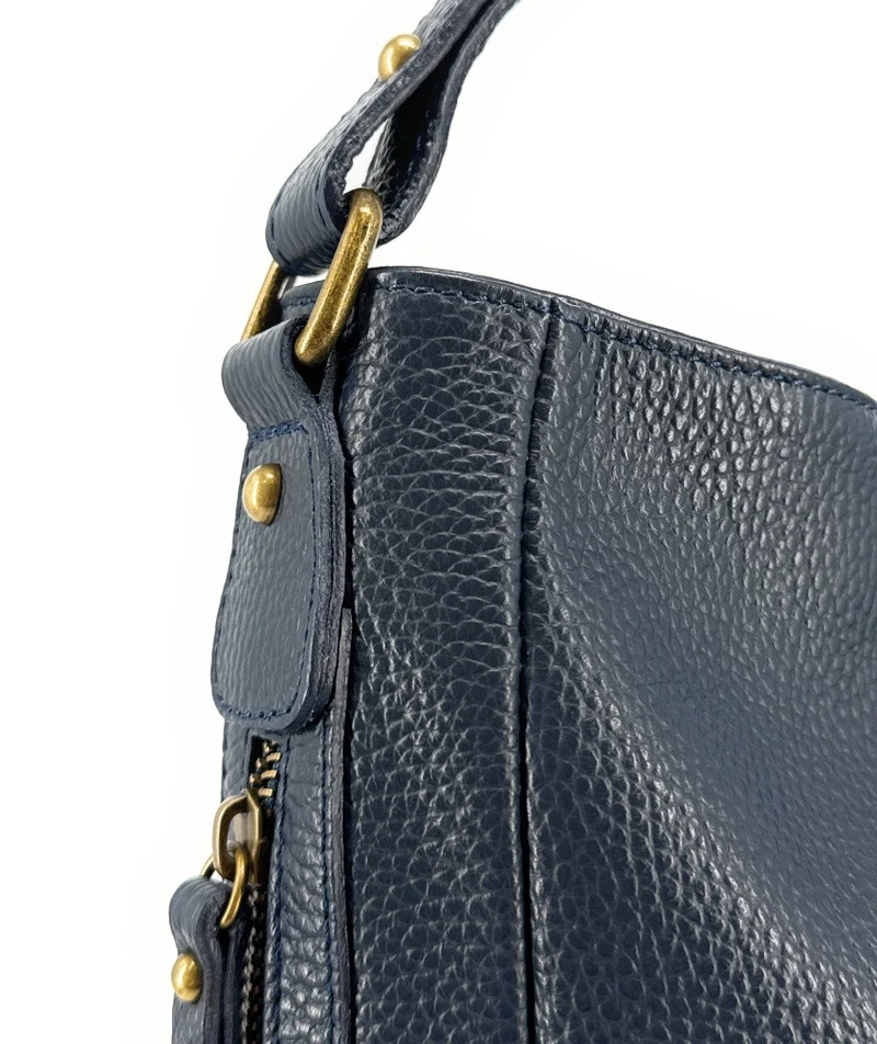 Sac à main en cuir grainé CANNES Bleu marine