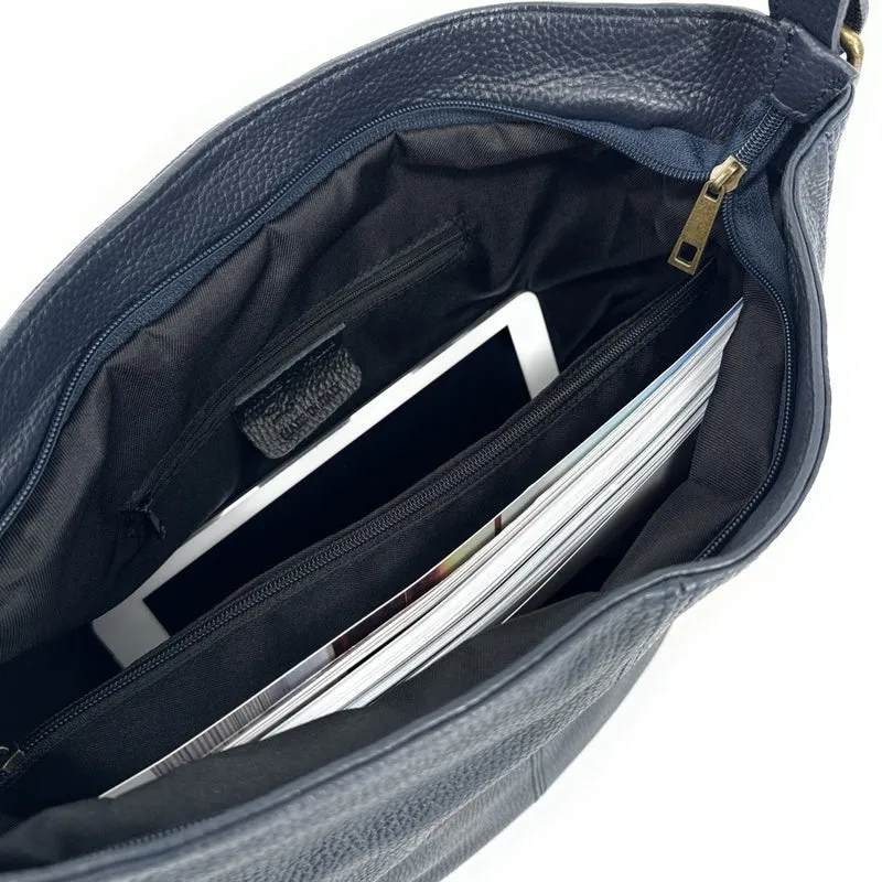 Sac à main en cuir grainé CANNES Bleu marine
