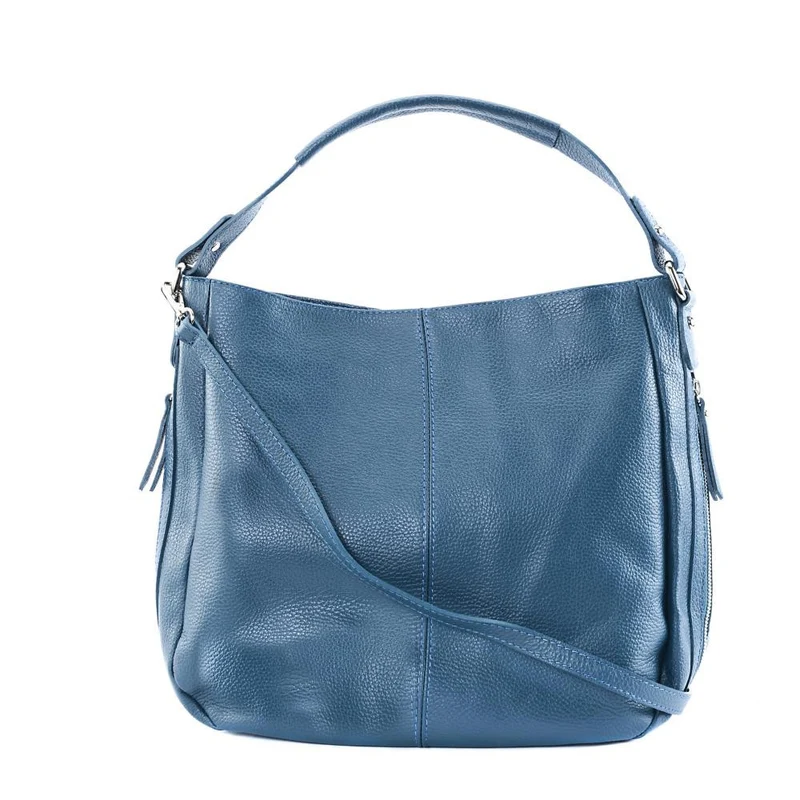 Sac à main en cuir grainé CANNES Bleu vert canard