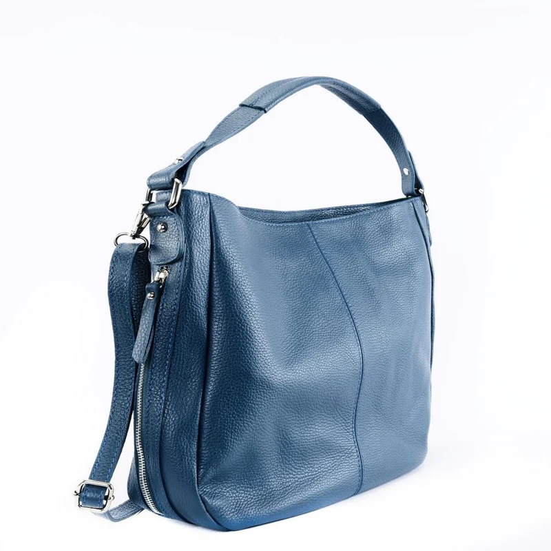 Sac à main en cuir grainé CANNES Bleu vert canard