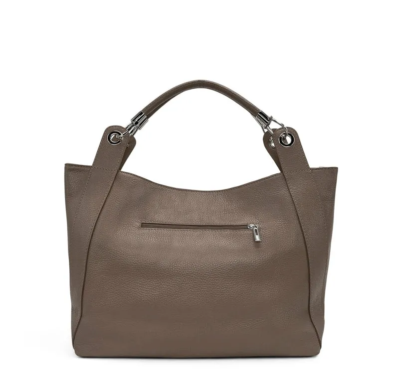 Grand sac en cuir grainé PARIS Taupe foncé