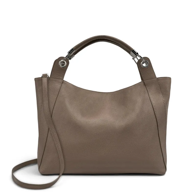 Grand sac en cuir grainé PARIS Taupe foncé