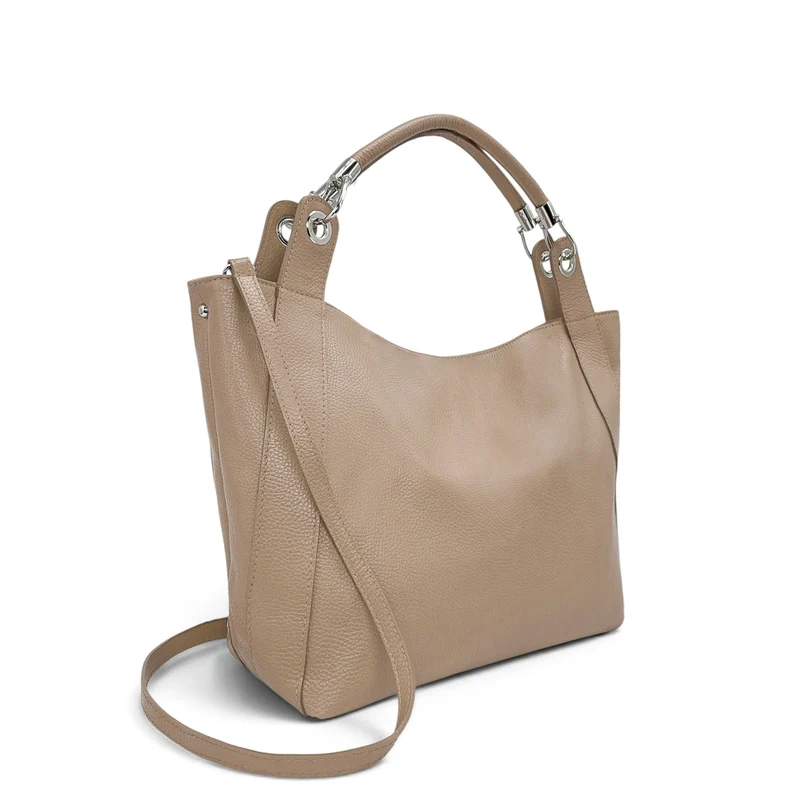 Grand sac en cuir grainé PARIS Taupe clair