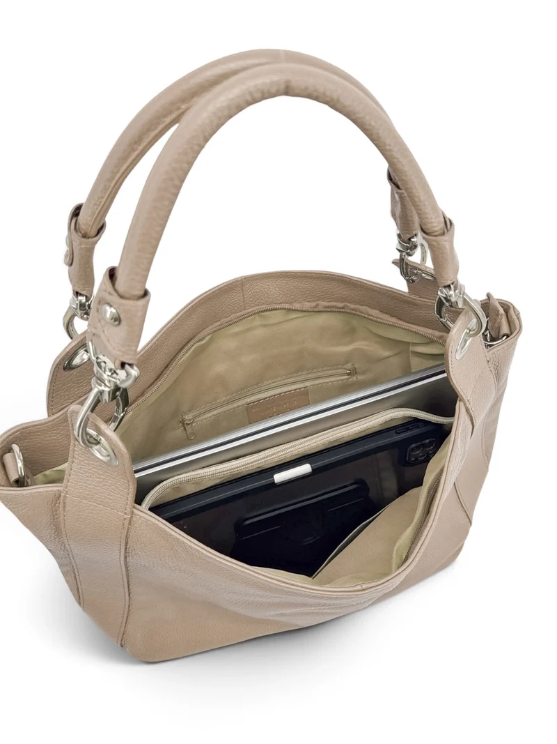 Grand sac en cuir grainé PARIS Taupe clair