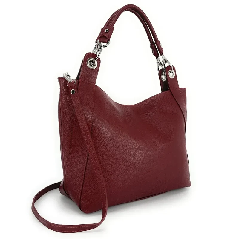 Grand sac en cuir grainé PARIS Rouge foncé