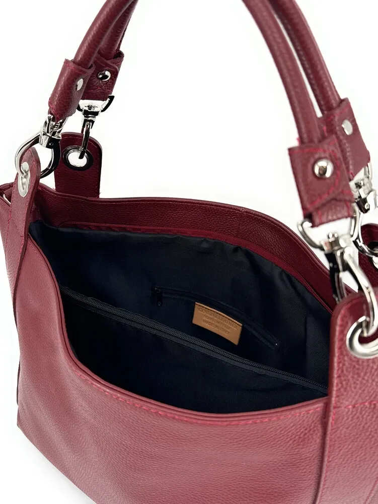 Grand sac en cuir grainé PARIS Rouge foncé