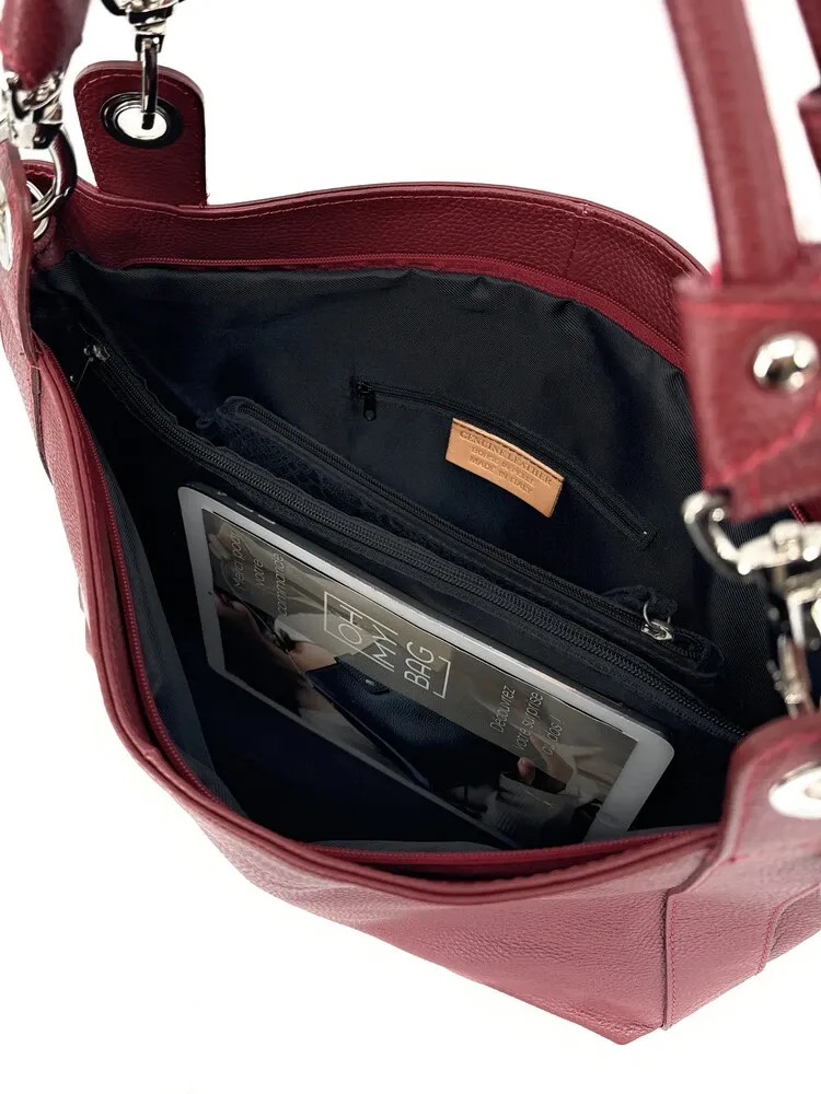 Grand sac en cuir grainé PARIS Rouge foncé
