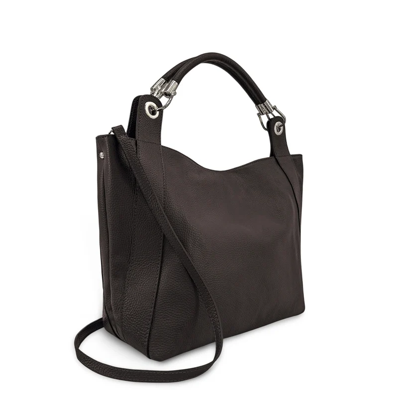 Grand sac en cuir grainé PARIS Marron chocolat
