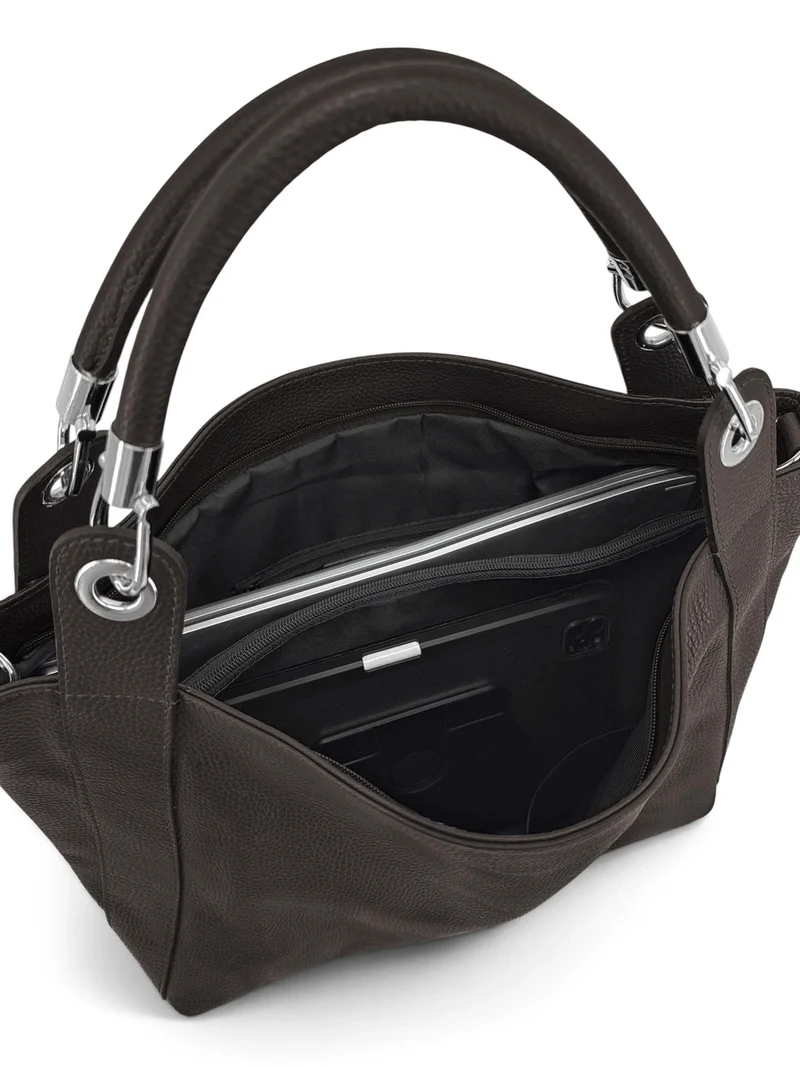 Grand sac en cuir grainé PARIS Marron chocolat